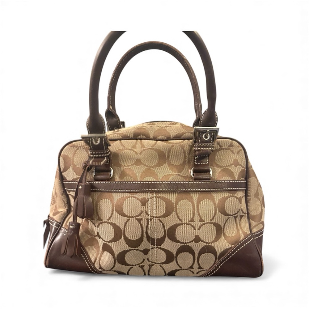 Elegant Coach Style Satchel Bag in Tan and Brown